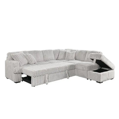 Gray Corduroy L-Shaped Sleeper Sofa Bed with Storage Ottoman Sectional Couch for Living Room, Fold-Out Bed and Seating Solution