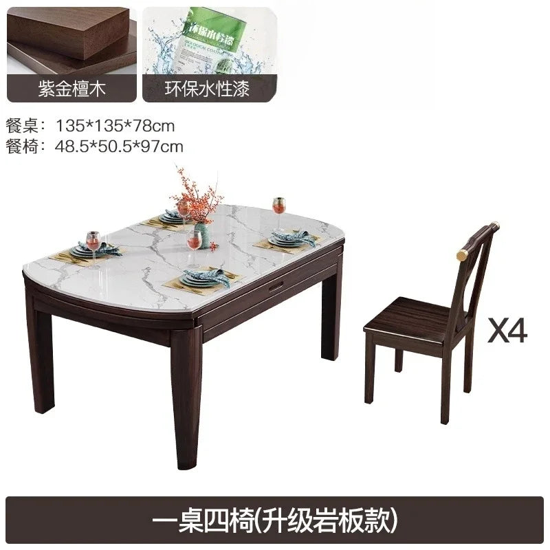 AB rock slab folding dining table telescopic combination purple gold sandalwood small apartment household round dining table
