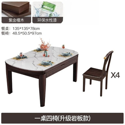 AB rock slab folding dining table telescopic combination purple gold sandalwood small apartment household round dining table