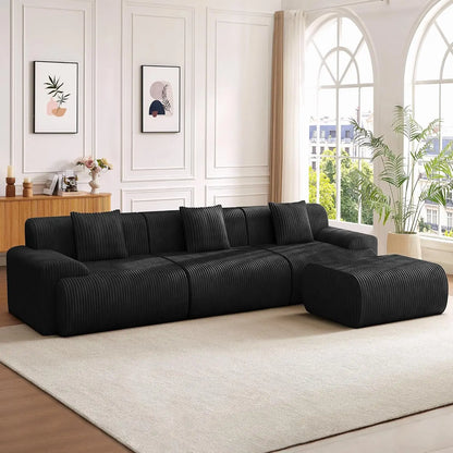 118" Modern L Shaped Modular Sectional Sofa, Boneless Cloud Couch with Ottoman, Oversized Corduroy Couch Deep Seat, 30D Sponge