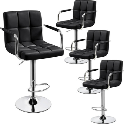 Lot de 2 tabourets de bar pivotants réglables, hauteur de comptoir hydraulique avec accoudoirs et dossier, cuir PU pour cuisine et bar, blanc