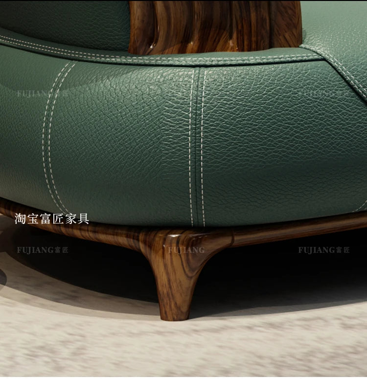 Leather sofa modern high-end villa living room 123 combination solid wood furniture simple and modern
