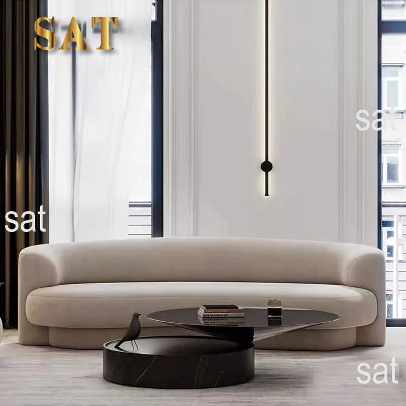 Fabric Living Room Sofas European Beige Italian Curved Luxury Couch Double Modern Designer Divano Soggiorno Home Furniture