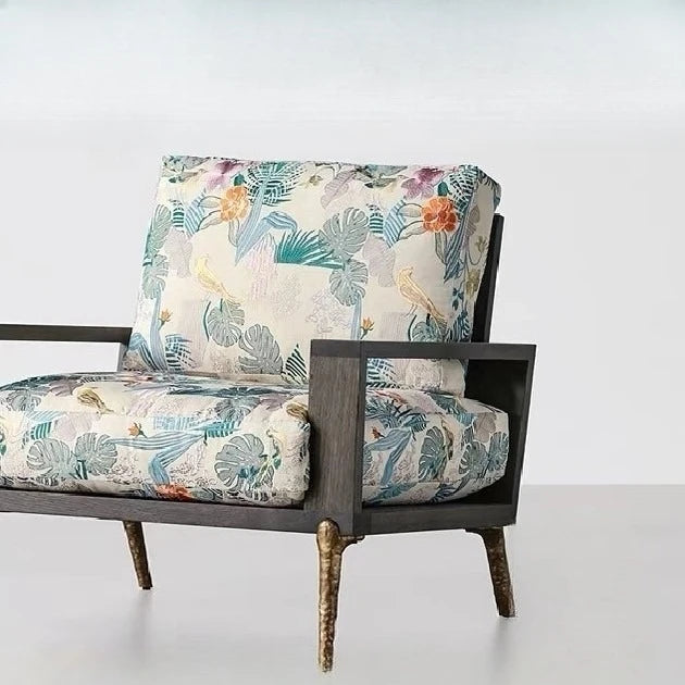 Retro Style Single Sofa Chair for Living Room with Solid Wood Frame Comfortable Lounge Seat