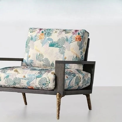 Retro Style Single Sofa Chair for Living Room with Solid Wood Frame Comfortable Lounge Seat