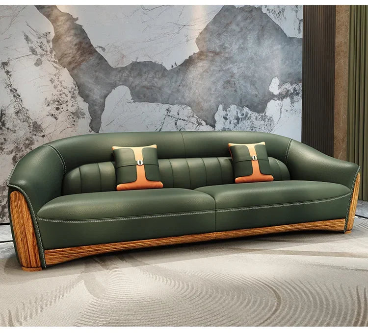 New Chinese Style Ugyen Wood Leather Sofa Large Apartment Combination New Furniture