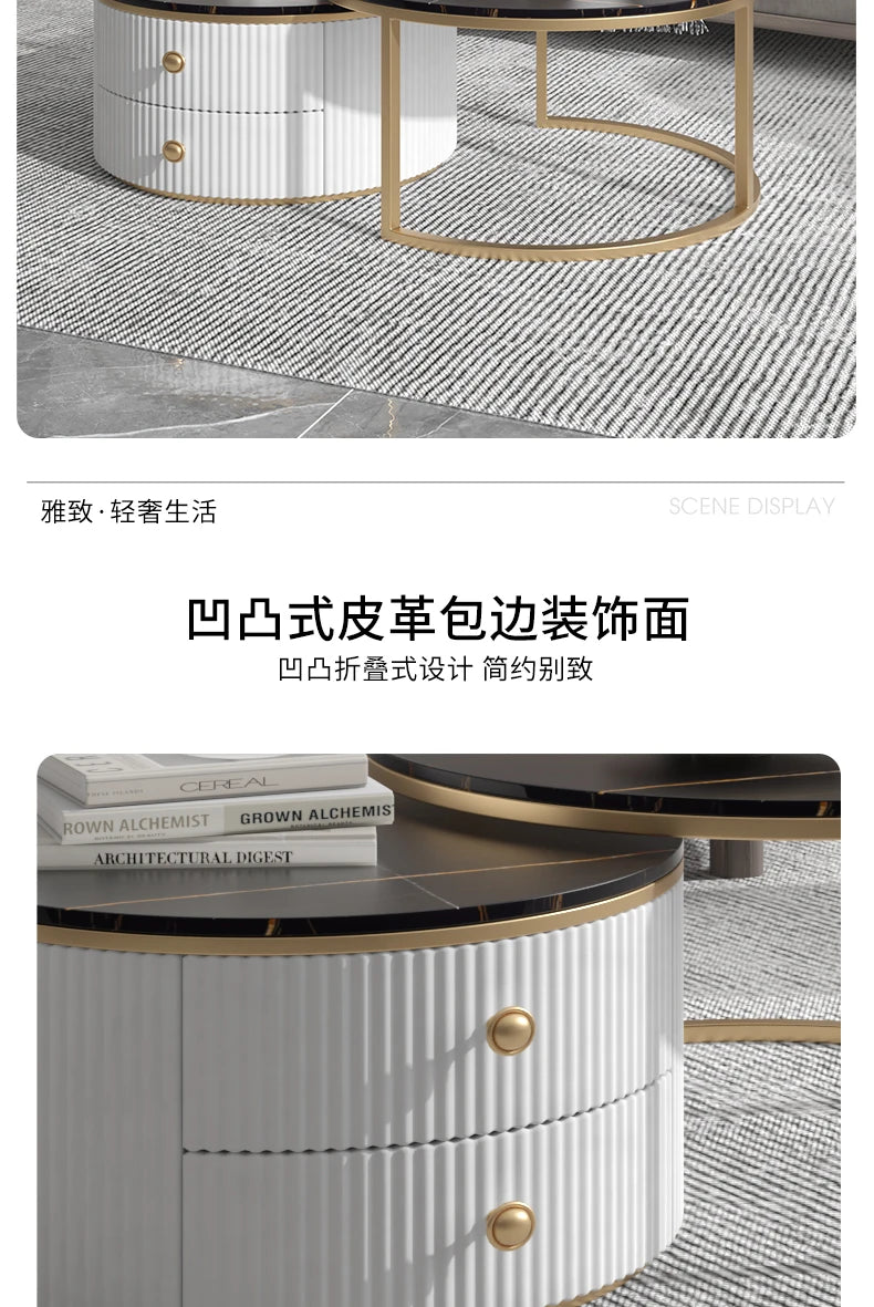 Rock slab coffee table round light luxury TV cabinet combination living room household marble size round