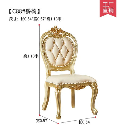 A07 European dining table and chair combination glass surface classical luxury solid wood carving flower round table with turnta