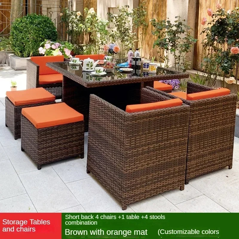 Outdoor Table Chairs Patio Rattan Furniture Set Italian Leisure Open-air Garden Furniture Sets Waterproof and Sun-proof Armchair