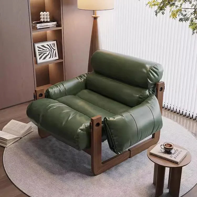 2025 Hot Sale Medieval Style Oil-wax Leather Single Sofa Leisure Chair Household Chair for Living Room
