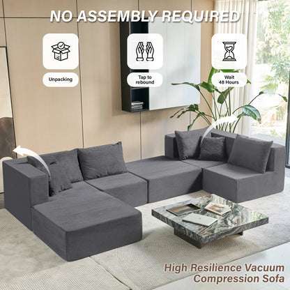 140" Modular Sectional Sofa Couches Corduroy Sleeper Deep Seat Sofa Bed, Comfy Cloud Couch for Living Room Floor Sofa, 6 Piece F