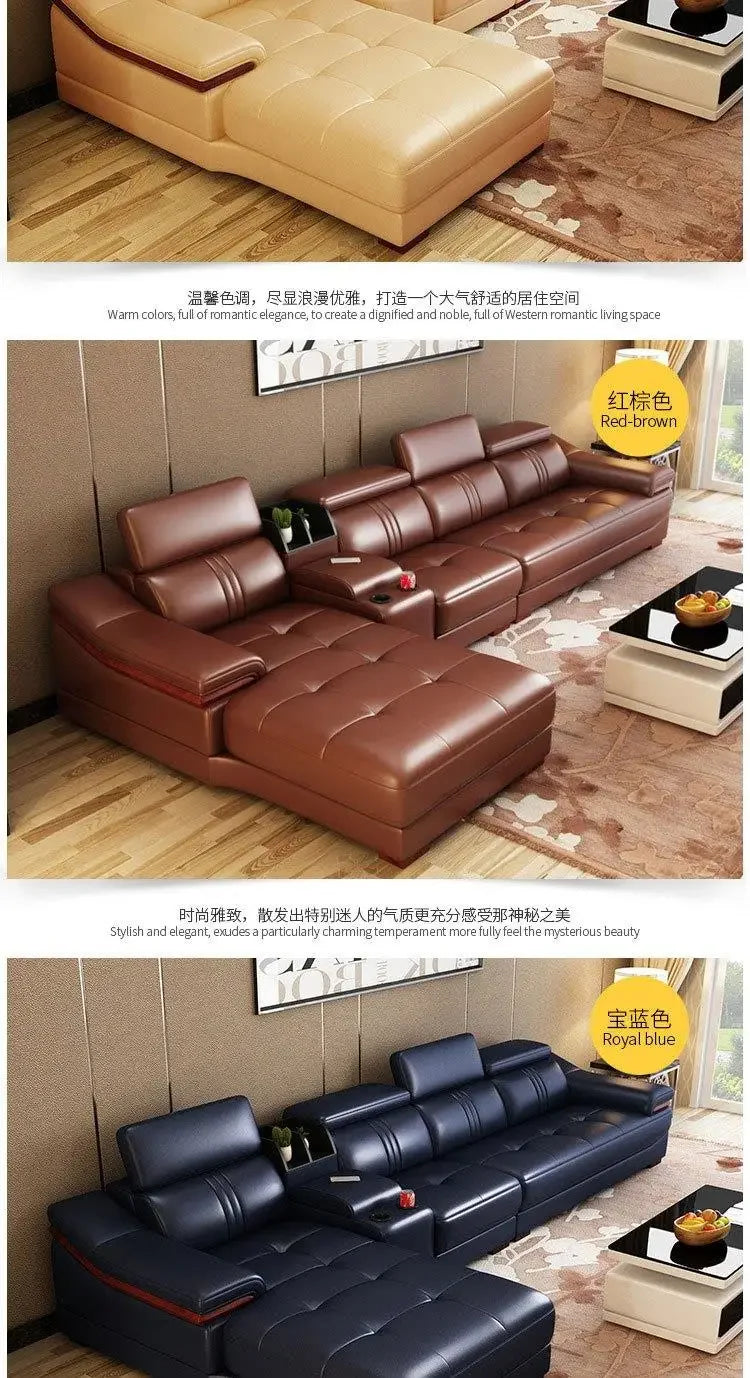 Leather combination living room modern simple leather art large and small apartment corner first layer cowhide sofa
