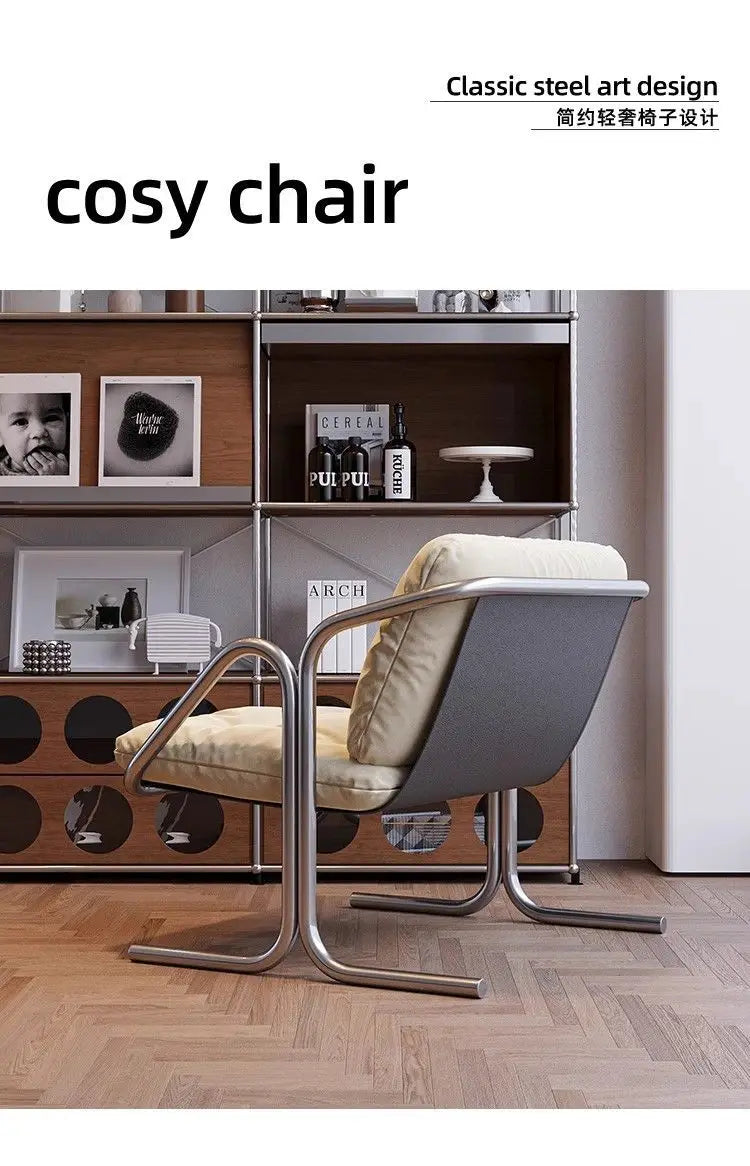 Wabi Sabi Bauhaus Lounge Chair Stainless Steel Frame Designer Minimalist Daybed for Living Room and Patio Relaxation