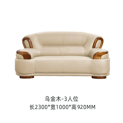 A38 Leather Sofa Luxury Villa Living Room New Chinese Style First Layer Cowhide European Solid Wood Home