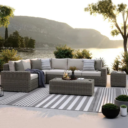 Rattan Furniture Modern Style L Shape Patio Outdoor Sofa Garden Rattan Wicker Furniture Lounge Sets