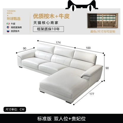Italian style leather sofa size modern simple high-end cowhide living room sofa set living room combination sofa furniture