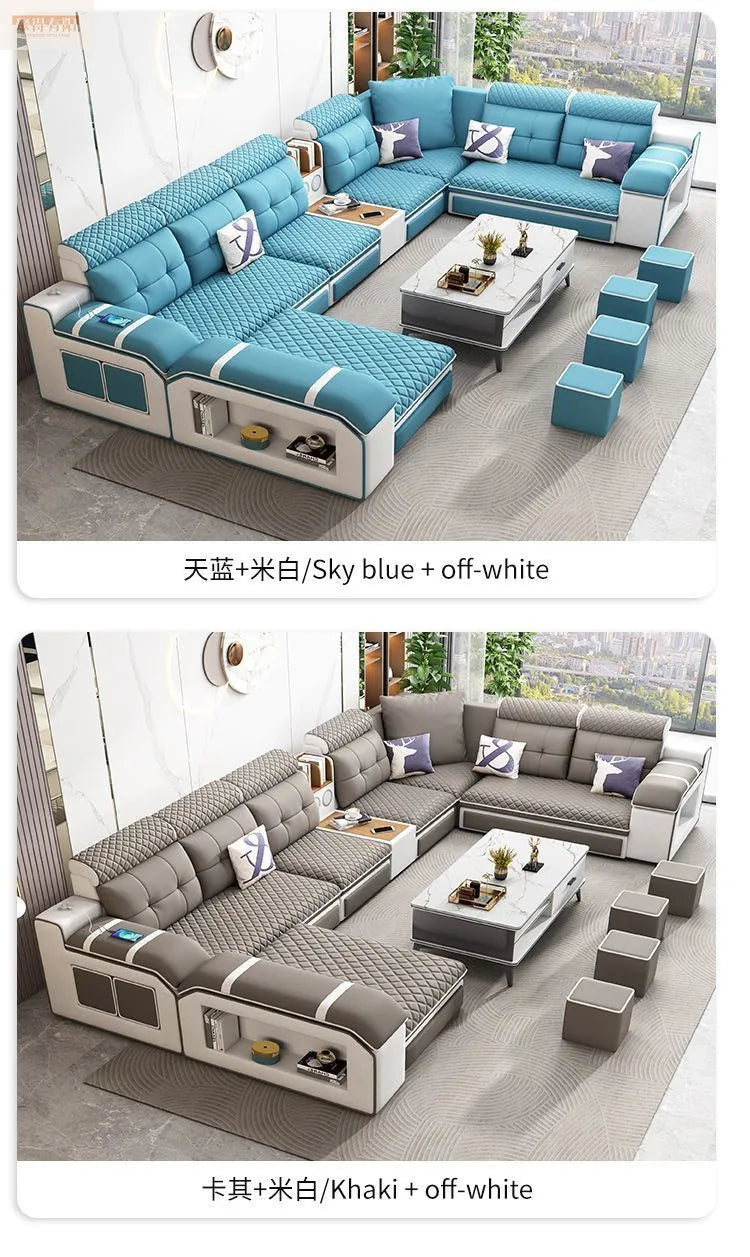Modern leave-in multi-functional sofa, simple size, detachable and washable fabric sofa combination U-shaped sofa living room
