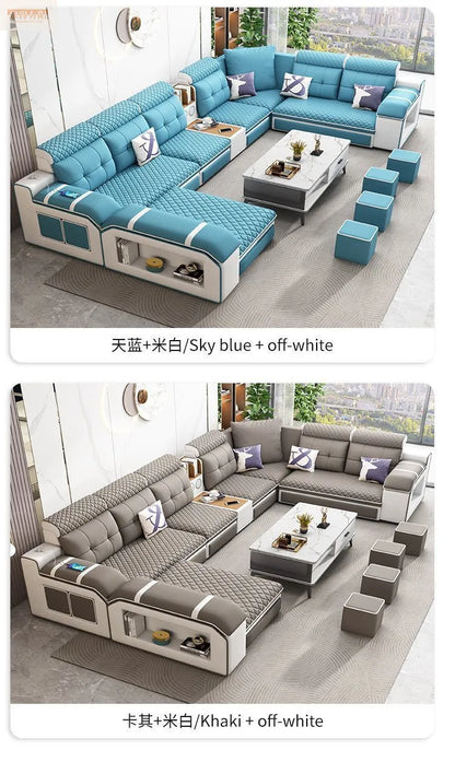 Modern leave-in multi-functional sofa, simple size, detachable and washable fabric sofa combination U-shaped sofa living room