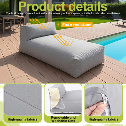 Outdoor Bean Bag Lounger Chair 70'' Patio Daybed Sofa Bed with Sponge Filling, Water-Resistant Outdoor Chaise Lounge for Pool, D