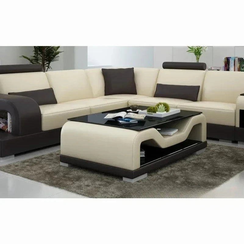 LED Lighted Sofa Set with Recliner, Speaker & USB Ports | Genuine Leather Sectional Couch with Console & Adjustable Headrests