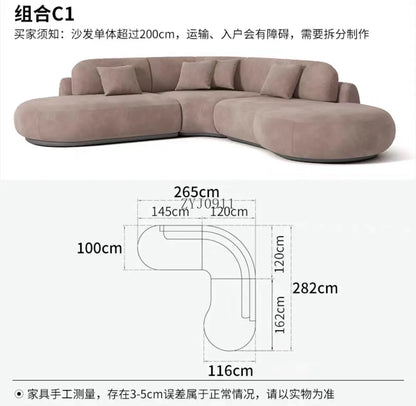 Nordic simple fabric curved corner multi-person living room beauty salon hotel reception sofa