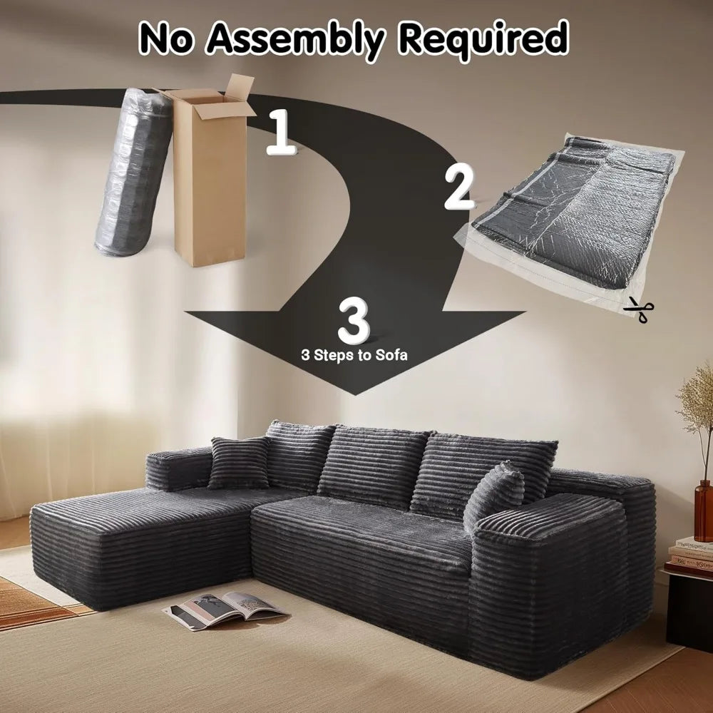 104" for Living Room Vacuum Compression Sofa Sectional Couch with L-Shape Modern Chaise Modular Cloud Sofa Couches Bed Bedroom