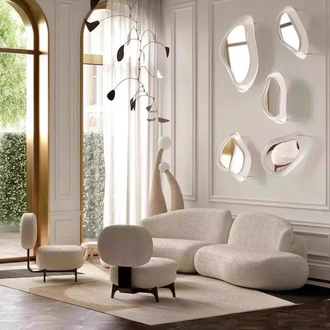 l # Nordic Stylish Cloud-Shape White Fabric Luxury Sofa Set with Coffee Table Creative Modern Home Living Room Furniture for Hot