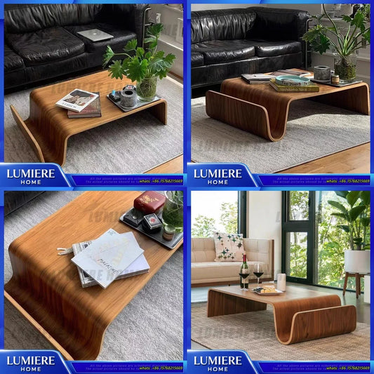 Scandinavian Style Coffee Table Minimalist Living Room Side Table Modern Wooden End Table with Curved Design Retro Nordic
