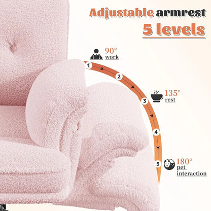 Big and Tall Office Chair with Adjustable Armrests & Wheels，145° Reclining Desk Chair Comfy,Pink Vanity Chair for, Customized
