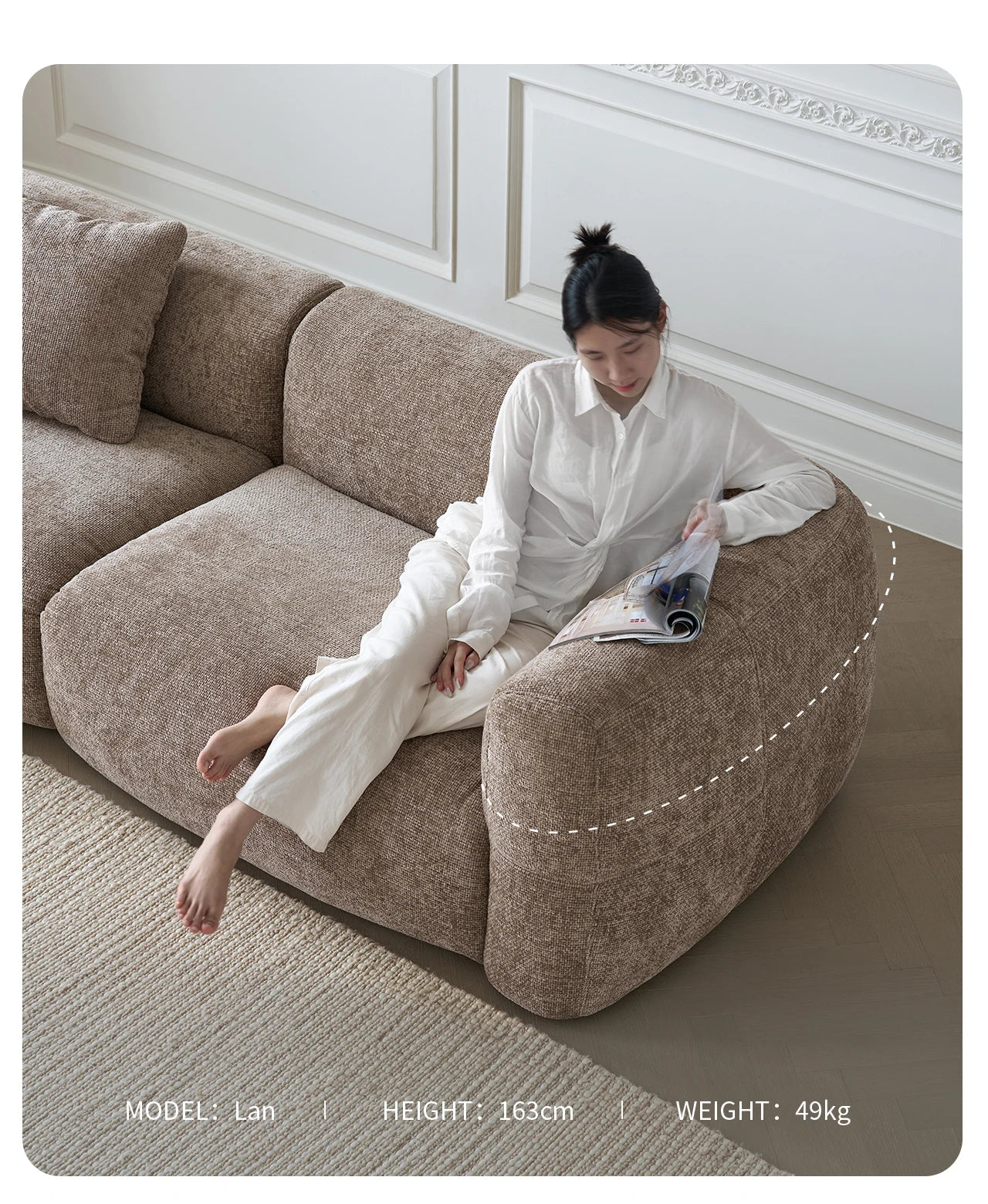 Large Retro Lounge Lazy Sofa Modern Chenille Apartment Living Room Cream Tofu Blocks Style Fabric Armchairs Home Furniture
