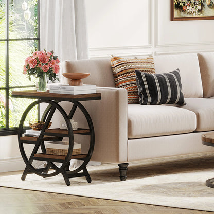 Tribesigns End Table for Living Room, 3-Tier Narrow Side Table with Storage, Wood Sofa Side Table with Geometric Metal Frame