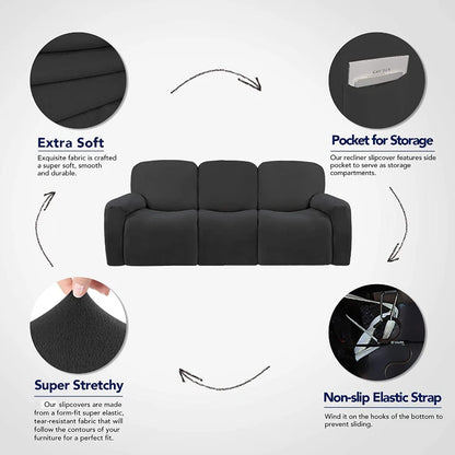 3 Seat Stretch Sectional Recliner Sofa Slipcover With Elastic Bottom Soft Washable Furniture Pet Protector Couch Cover