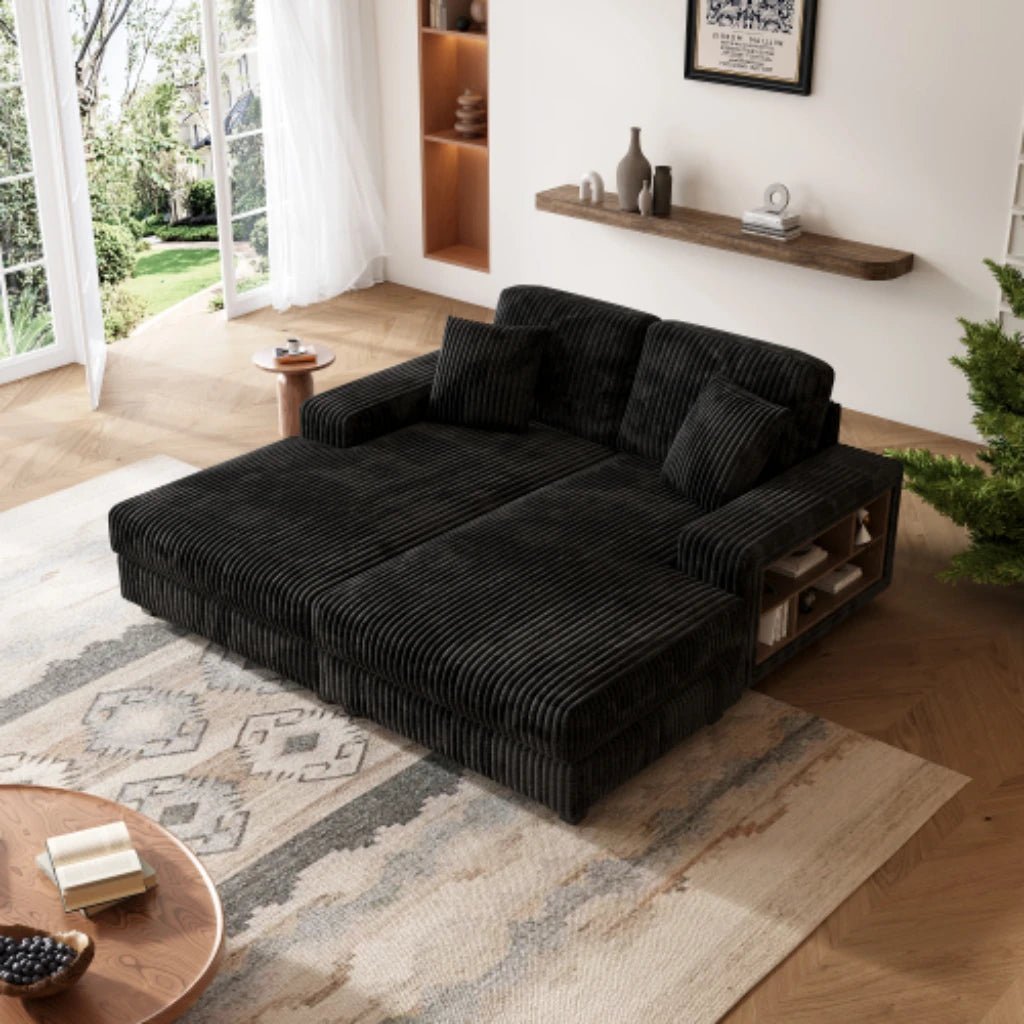 Modern convertible U-shaped combination sofa corduroy 4-seat large-sized living room double leisure chair set