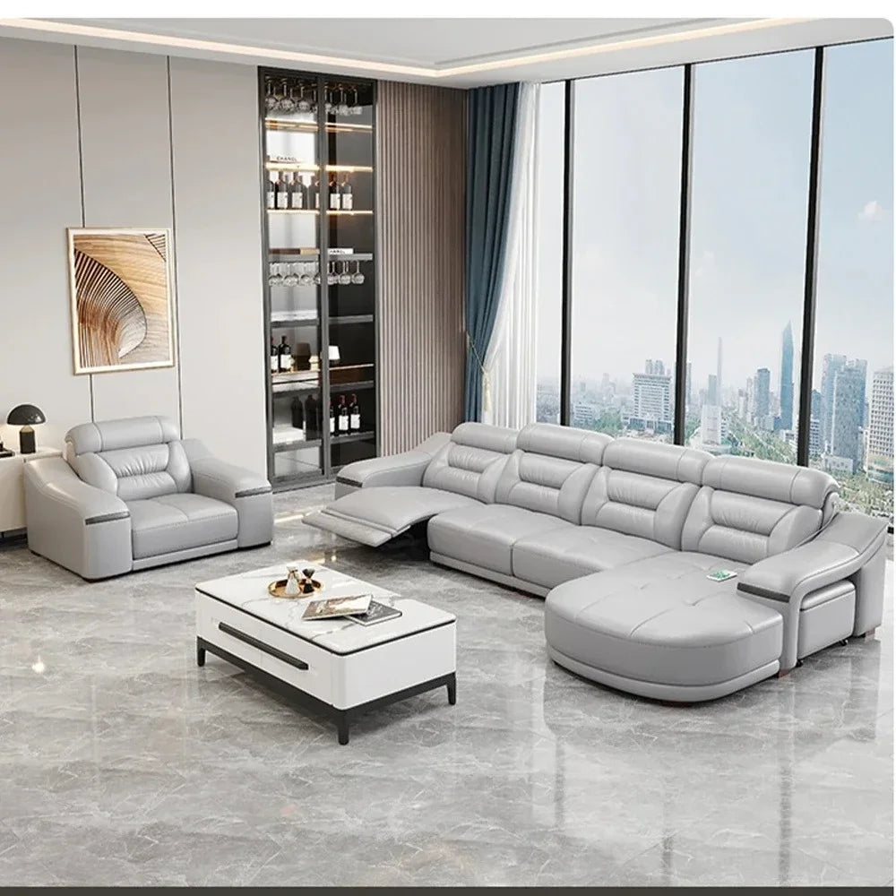 MINGDIBAO Genuine Leather Living Room Sofa Set Power Reclining Couch Electric Recliners with Stool Seating Room, Sofa Reclinable