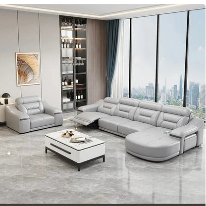 MINGDIBAO Genuine Leather Living Room Sofa Set Power Reclining Couch Electric Recliners with Stool Seating Room, Sofa Reclinable