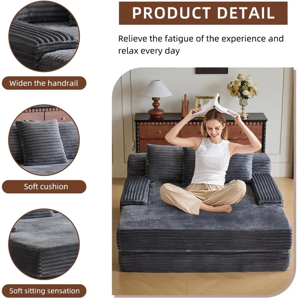 67'' Indoor Chaise Lounge Chair Oversized Upholstered Sofa Bed Modern Deep Seat Comfy Corduroy Sleeper Couch