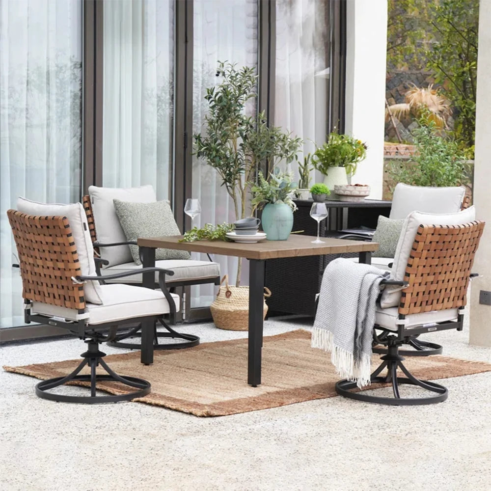 2-Piece Outdoor Dining Chair Set, 2 Leather-Look Wicker 360-Degree Swivel Patio Chair