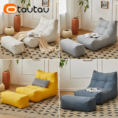 OTAUTAU Soft Cotton Bean Bag Cover Without Filler Chaise Lounge Recliner Sofa Bed Beanbag Pouf Sac with Footstool Ottoman SF027