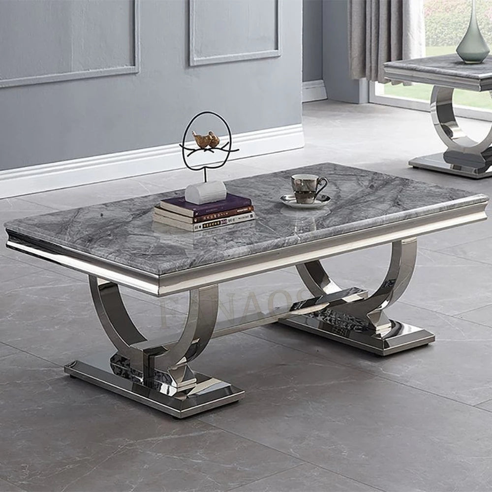 Light luxury marble coffee table stainless steel living room household gold square tea table