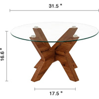 Round Glass Coffee Table, 31.5 Modern Living Room Center Table with Tempered Glass Top and MDF Base, Suitable for Rustic and Con