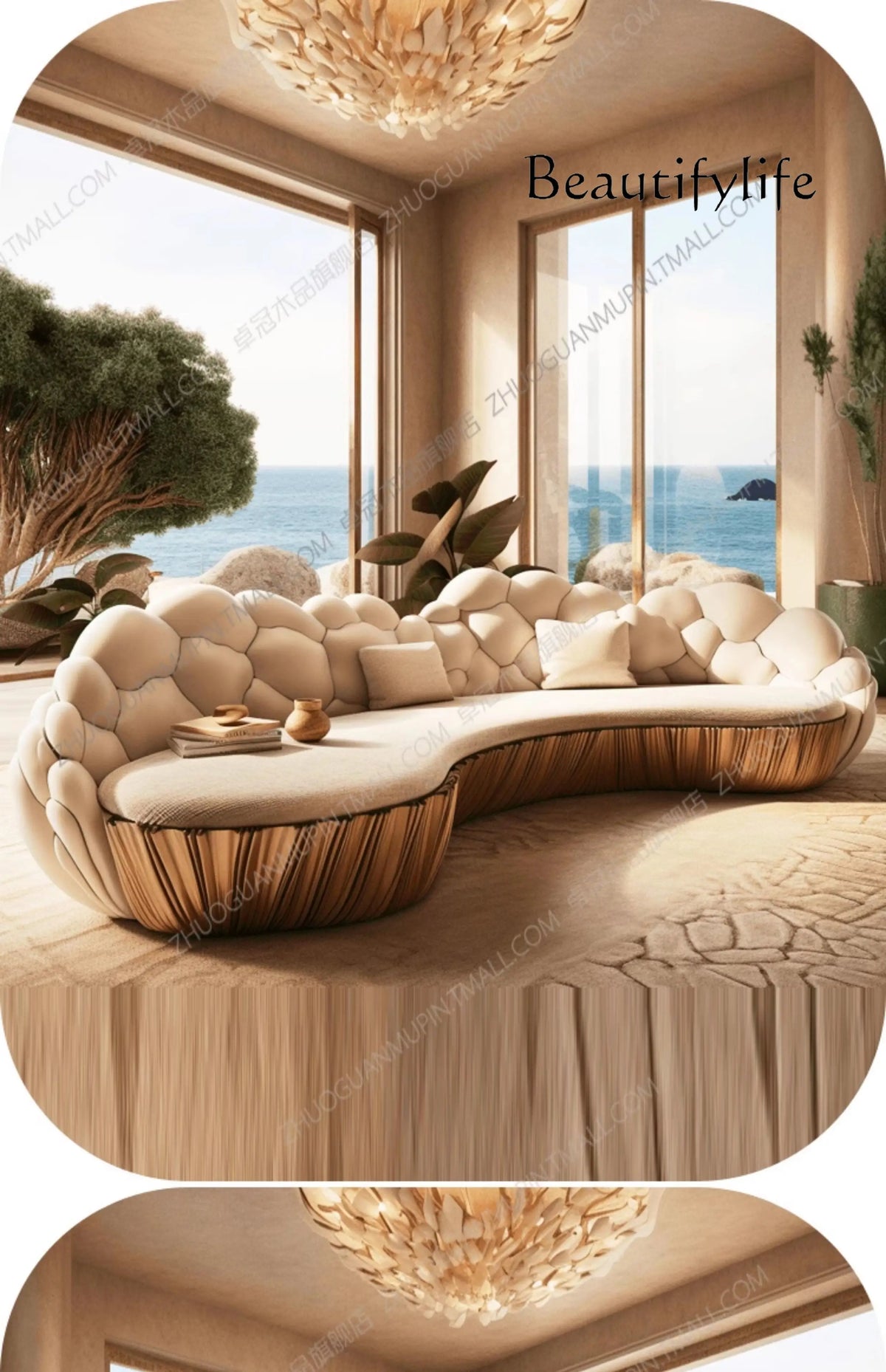 SM French Light Luxury Semi-circular Curved Villa Living Room Creative Sofa Cream Special-shaped Solid Wood