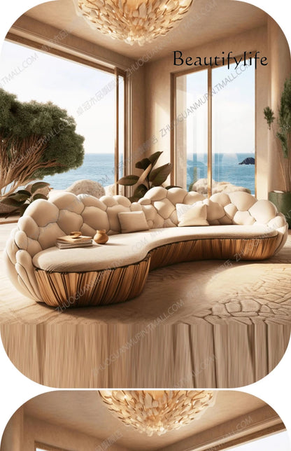 SM French Light Luxury Semi-circular Curved Villa Living Room Creative Sofa Cream Special-shaped Solid Wood