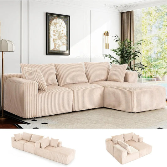 102" L-Shaped Modular Sectional Sofa Bed No Assembly Required Boneless Couch with Chaise Lounger Compression Memory Foam Cloud