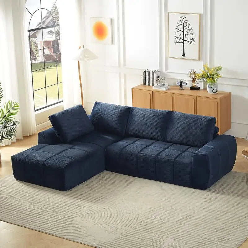 L-Shape Faux Fur Luxury Sectional Sofa, Minimalist Design Comfy Sleeper Couch for Living Room, Apartment & Reception Areas, No