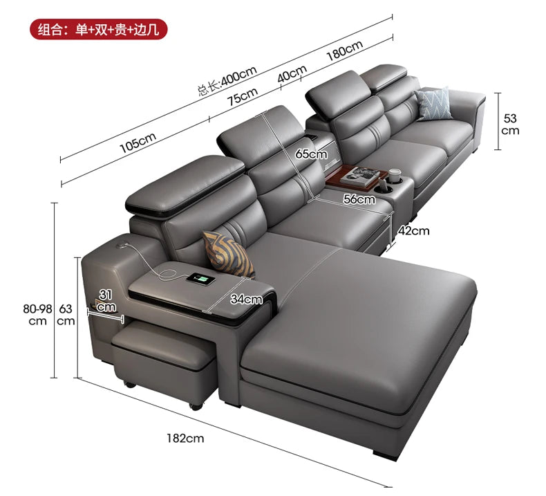 Genuine Leather Modern Sofas Luxury Classic Bedrooms Cinema Sofas Comfortable Straight Muebles Para El Hogar Home Accessories