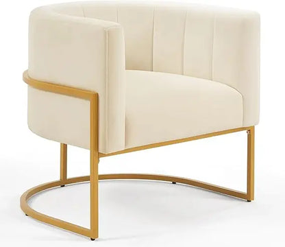 Velvet Accent Chair, Modern Armchair Single Sofa Barrel Chair with Gold Metal Base, Comfy Curved Back Living Room Chair for Bed