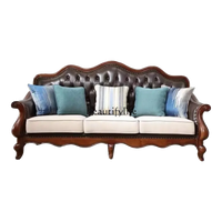 4*American all-solid wood leather sofa European double triple retro modern simple