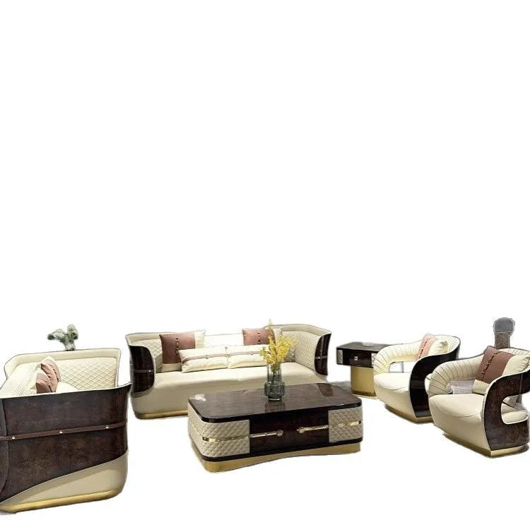 Light luxury villa living room leather sofa combination Italian postmodern large flat-floor mansion high-end home