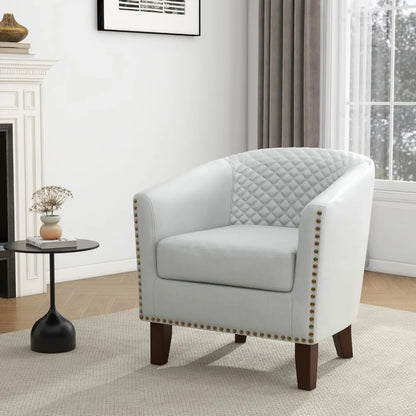 Modern Faux Leather Barrel Chair - Comfortable Club Armchair with Upholstered Seat, Nailhead Trim for Living Room, Single Sofa,
