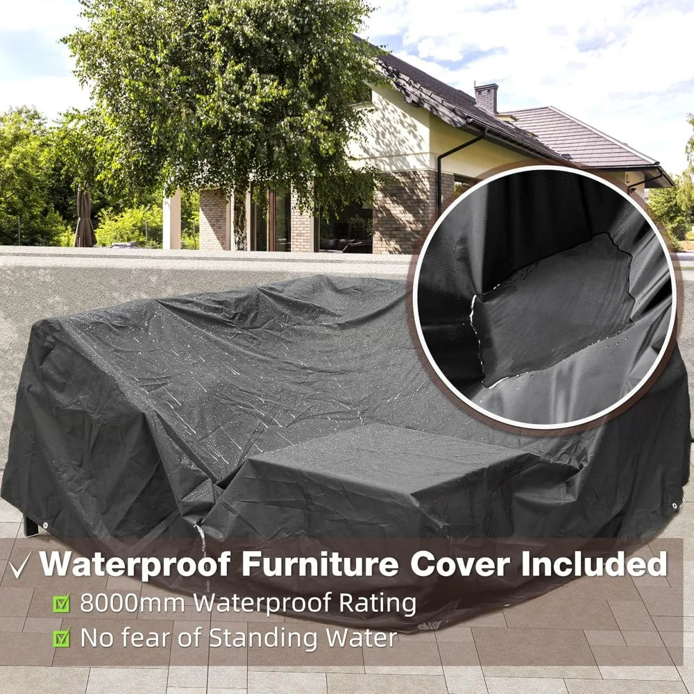 Patio Furniture Set, 6 Pieces Outdoor Couch Sectional, L Shaped Patio Sofa, Metal Patio Couch Sectional with Side Table, Outdoor